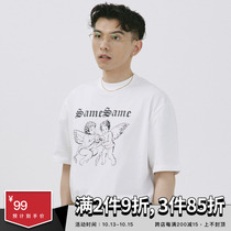 SAMESAME21ss Holy Angel Street Crewneck Short Sleeve T-shirt Joker Simple Solid Color Loose Couple Summer
