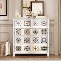 Mediterranean painted retro cupboard solid wood American pastoral simple storage locker living room furniture porch