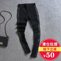 European Grand Prix high-waisted velvet leggings women outer wear pants feet Korean pin pi side leggings winter light legs artifact