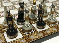 Chess Egyptian jackal head body Group black silver gold man 14 1 2 mosaic ornaments beginners