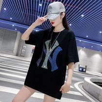 2020 Tide Cards Summer New Womens Clothes Long short sleeves T-shirts Women in Korean version easy Alphabet Hot drill blouses women
