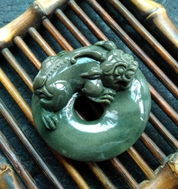 Blue water Pixiu millennium weathering Xinjiang Gobi Jade Alashan Agate master hand-carved safety buckle handle piece