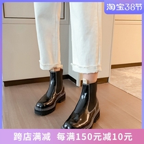 2022 Fall new Yang power Tongan Cecil Short boot Inron wind thick bottom 100 hitch genuine leather Martin boots woman