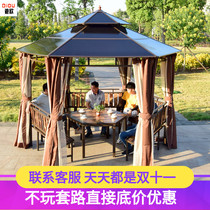 Outdoor Pavilion Courtyard Pavilion farmhouse mobile anti-corrosion wooden house iron hexagonal pavilion terrace leisure rain-proof pergola