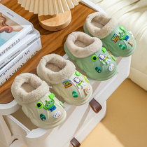 Boys slippers winter childrens waterproof cotton slippers home indoor baby girl cute plush detachable fur slippers