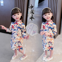 2022 new childrens skirt girls qipao spring and summer national tide Tang fashion retro baby not even dress girl child clothing