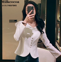 Korean official website milkcocoa1 spring female royal sister romantic temperament sailor V-neck horn-shaped long-sleeved shirt