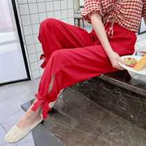Ice silk chiffon pants summer thin fairy cool wide leg bloomers loose drape adult anti mosquito tie pants