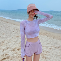 Swimsuit women split New 2021 summer sports Conservative flat corner belly thin long sleeve sunscreen Net red hot spring swimsuit