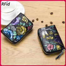 Fashion new Hundred Music Defense Shield Steal-Brushed Women Multi-Screens Rfi Genuine Leather Foreign Trade Zipped Small Card Bag Mini