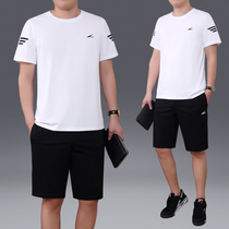 Summer middle-aged round neck T-shirt mens short-sleeved shorts middle-aged and elderly casual loose dad summer sportswear suit