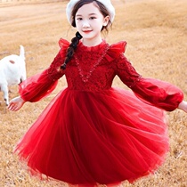 Girls dress autumn dress Western style 2020 new children long sleeve princess dress girl Red Winter gauze dress