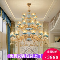 Duplex villa Living room large chandelier European style hall in the middle floor hollow high jump three-storey crystal light