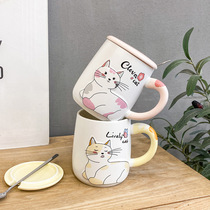 Cartoon cat cute ceramic cup Chaozhou with lid spoon office coffee tea cup student couple water Cup