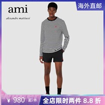 Ami Paris 22 Early spring New spelling round coloration of bottom set head red small loving embroidered striped long sleeve T-shirt