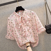 Korean Shredded Snow-spinning Shirts Short Sleeves Women 2022 Summer clothes New Korean version Loose Lotus Leaf Side Small Shirts Ocean blouses