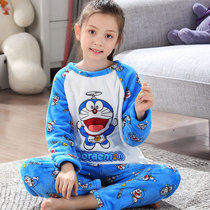  Childrens flannel jingle cat pajamas Autumn and winter loose summer and spring girls baby home clothes medium and large size suit