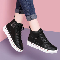 High-top shoes womens autumn New 2021 explosive casual shoes Spring and Autumn Winter flat black board shoes plus velvet sneakers