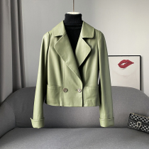 zqqz leather leather women short waist slim sheep suit jacket 2021 New Tide 0005