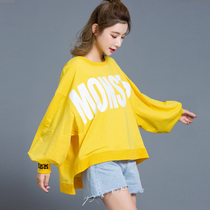 Yellow short womens sweater womens spring and autumn loose Korean version 2021 new trend ins hooded round neck fashion top