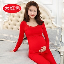 Natal pregnant womens year big red autumn clothes autumn pants set of wedding pajamas thermal underwear plus velvet thickening pregnancy period