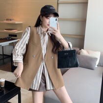 2021 Spring Autumn New Kan Shoulder Exterior Lap Suit Waistcoat Waistcoat Female Autumn Clothing Web Red Phara-style laminated wearing waistcoat jacket