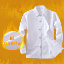 Plus velvet padded shirt boys long sleeve white shirt children Middle and big children childrens performance clothing autumn and winter warm