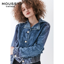 MOUSSY Vintage 2021 summer new lapel waist short denim jacket 025DSB11-0060