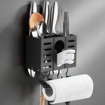 Knife-holder chopstick cage integrated kitchen multifunction shelve wall-mounted cookware spoon containing rack free of punch