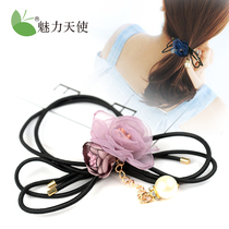 Korean version of Hairband hair rope female black rubber band flower rhinestone head rope hair accessories tie hair leather band head accessories