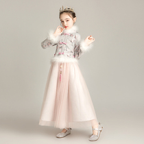 Little girl Tang suit long sleeve plus velvet Chinese New Year Hanfu children Chinese style baby New Year dress girl costume autumn and winter