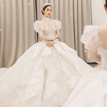 Royal Family French main wedding dress 2021 New retro court style tailing luxury heavy industry bridal dress long sleeve