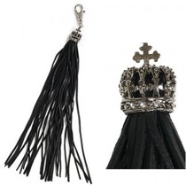 Korean black leather handmade custom tassel handsome crown personality cross pendant key bag pants chain decoration