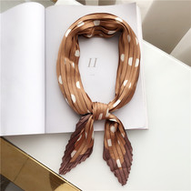 South Koreas new wrinkled small square scarf female Korean version of literary printing silk small scarf Joker hair towel