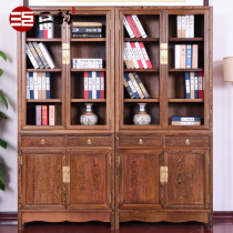 Mahogany furniture chicken wing Wood Chinese classical bookcase study solid wood bookcase with glass door locker display cabinet