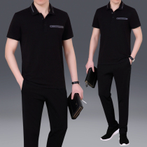 Mens casual suit dad summer short-sleeved t-shirt mens summer 2022 new middle-aged mens sports two-piece suit