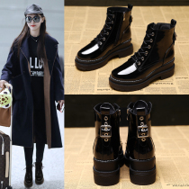  Hong Kong trendy brand Martin boots womens thick-soled net red new bright leather winter muffin plus velvet cotton shoes increased patent leather booties