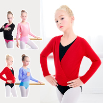 Children Dance Sweater Jacket Red Winter Girl Dance Suit Knitted Cardiovert Long Sleeve Dancing Clothing Practice Costume