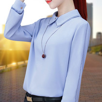 Chiffon shirt women's long sleeve loose 2022 spring new Korean shirt doll collar shirt pullover bottoming shirt