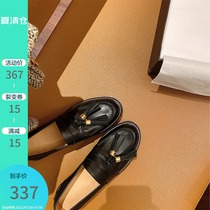 (Lv Xiaobu)tassel thick-soled single shoes womens round head pedal British style small leather shoes thick-heeled leather loafers