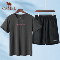 (Live recommendation)Camel mens summer sports suit Mens loose quick-drying air-permeable top shorts suit