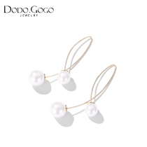 Earrings suitable for round face female temperament Net red thin earring tide advanced elegant long pearl ear jewelry