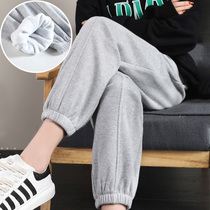Gray sweatpants womens loose bunch feet 2021 autumn and winter Harlan Slim Plus velvet padded casual pants ins tide