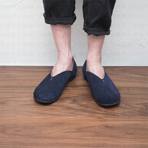 Round Head Hide Blue Set Foot Men Casual Leather Shoes A foot Pedal Zen Chinese Stitched Shoes Keeper Handmade Shoes