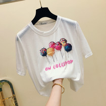 Korea 2020 Spring Summer Dress New Korean Version Ice Silk Short Sleeve T-Shirt Woman Loose 100 Hitch Lady Compassionate Half Sleeve Blouse