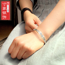 Yunnan inch home silver snowflake silver bracelet 999 sterling silver female opening sterling silver bracelet round bar solid silver bracelet