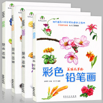 Genuine Color Pencil Painting 4 volumes of animal fruit food flowers and grass painting Pencil painting Painting program for children with zero basic color painting Adult self-study painting art teaching materials for color lead painting techniques