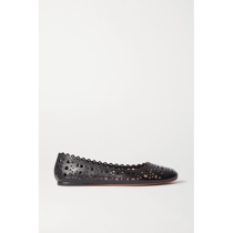 Classic paragraph] Alaïa woman black hollowed-out carved leather ballet flat bottom shoe NAP quite