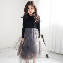Girls dress 2021 Spring and Autumn Winter plus velvet new Korean version of the child long sleeve mesh gauze puffy dress Princess dress