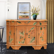 American Countryside Color Plotter SOLID WOOD EUROPEAN STYLE LIVING ROOM RETRO SIDE CABINET DOOR CABINET SEMI-CIRCLE CABINET RELIEF DECORATED CABINET